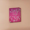 Pink gift bag, white rabbit, red and white striped leaf pattern, DREAMS SMALL WORLD BIG DREAM, grey rope handle Application Scenario
